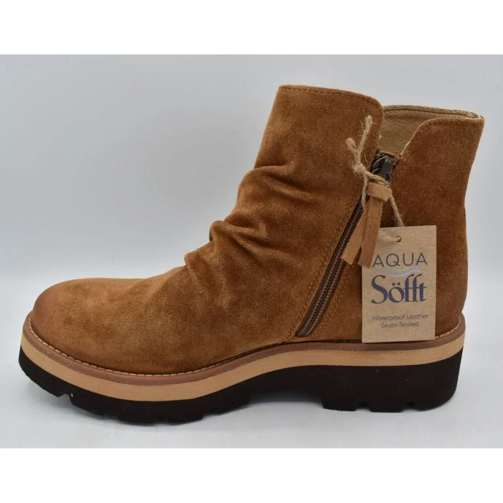 Sofft Womens Size 8 Pecola Brandy Suede Ruched Waterproof‎ Booties Boots Shoes